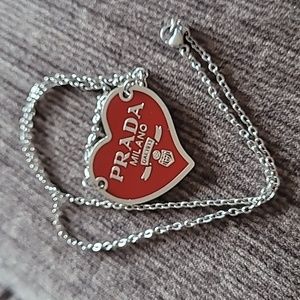 Prada Red And Silver Heart Necklace